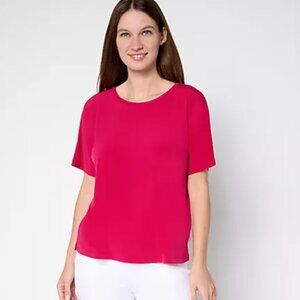 Susan Graver Essentials Liquid Knit Dolman Sleeve Top Raspberry Rose XL A696196